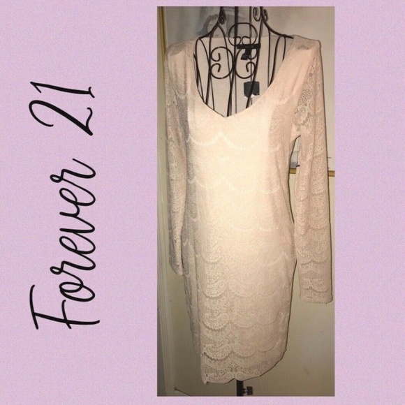 FOREVER 21 LACE COVERED DRESS~V-NECK~"VANILLA"~LAR - Picture 1 of 6